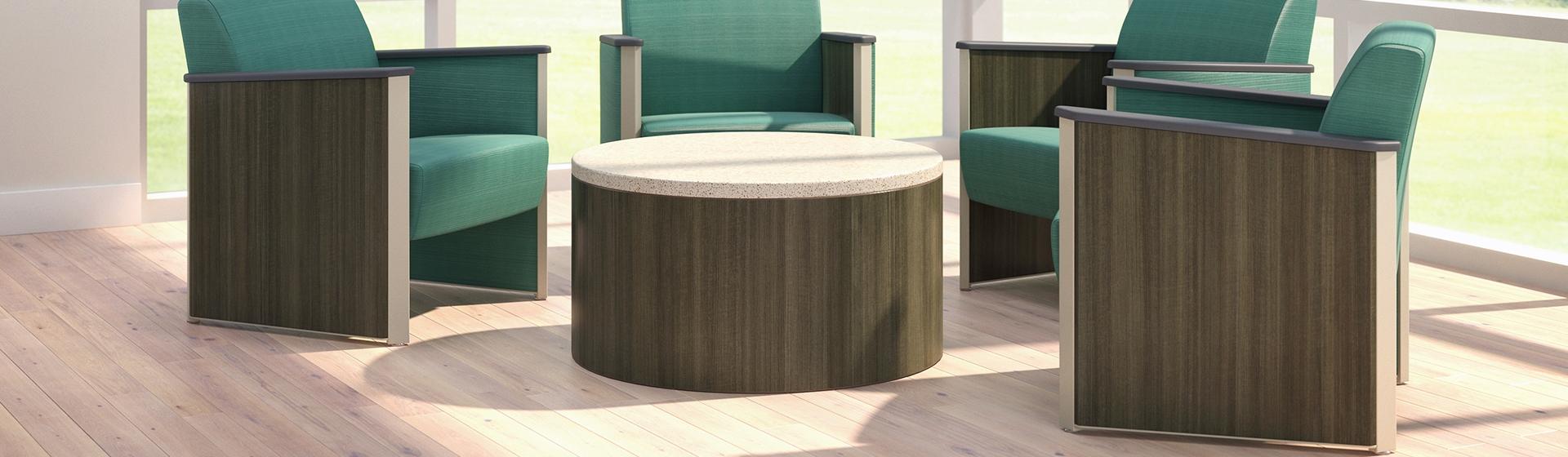 Drum table with Corian top and Dignity2 chairs