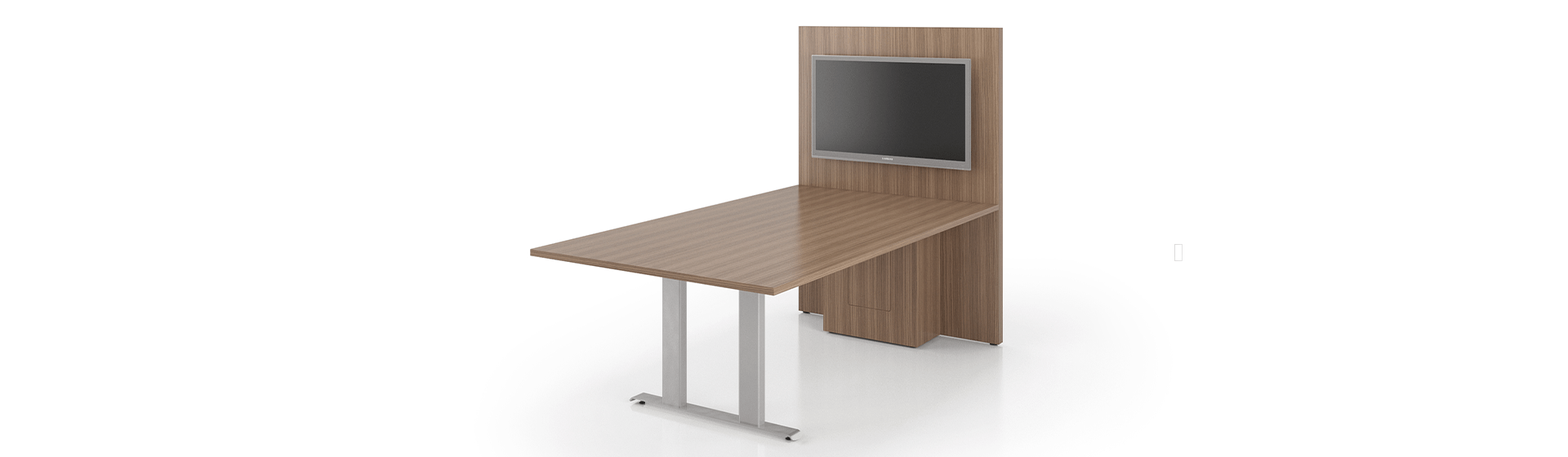 Manhattan table with media wall attached