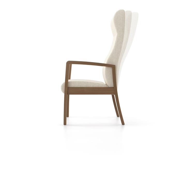 Cooper Midland Rocker Highback profile, on white background, beige fabric, wood frame