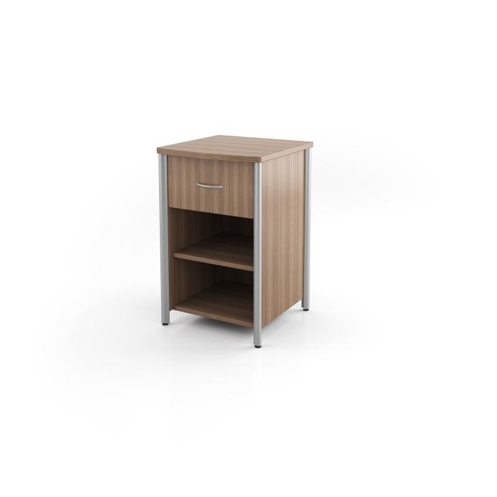 Spec Furniture Bedside Cabinet, aluminum side trim, 1 drawer, open shelf