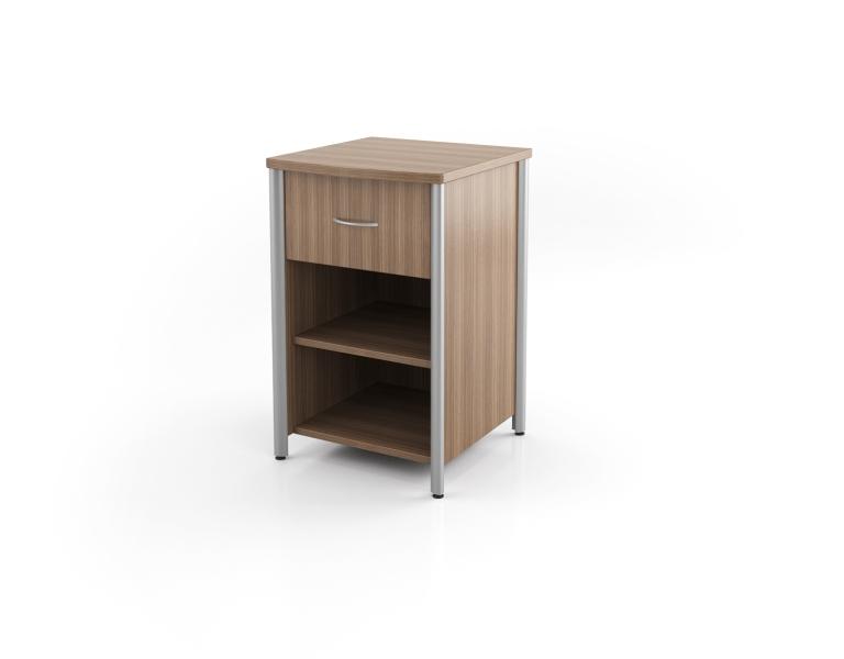 Spec Furniture Bedside Cabinet, aluminum side trim, 1 drawer, open shelf