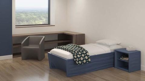 Hardi Patient Bed in Behavioral Health patient bedroom