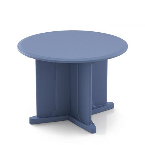 roto molded behavioral health table with x base in blue