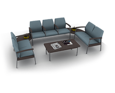 Calvin seating with blue fabric